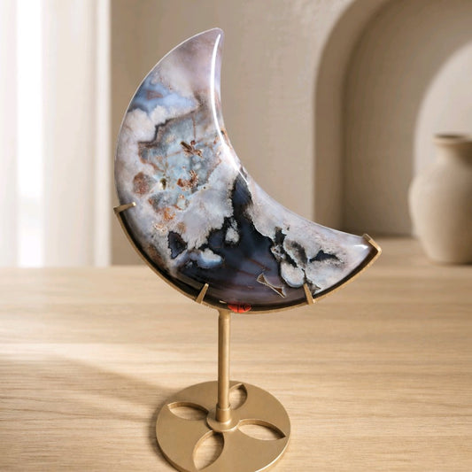 Blue Flower Agate Crescent Moon