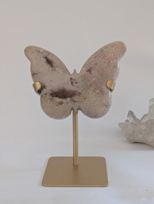 Pink Amethyst Butterfly on Gold Stand