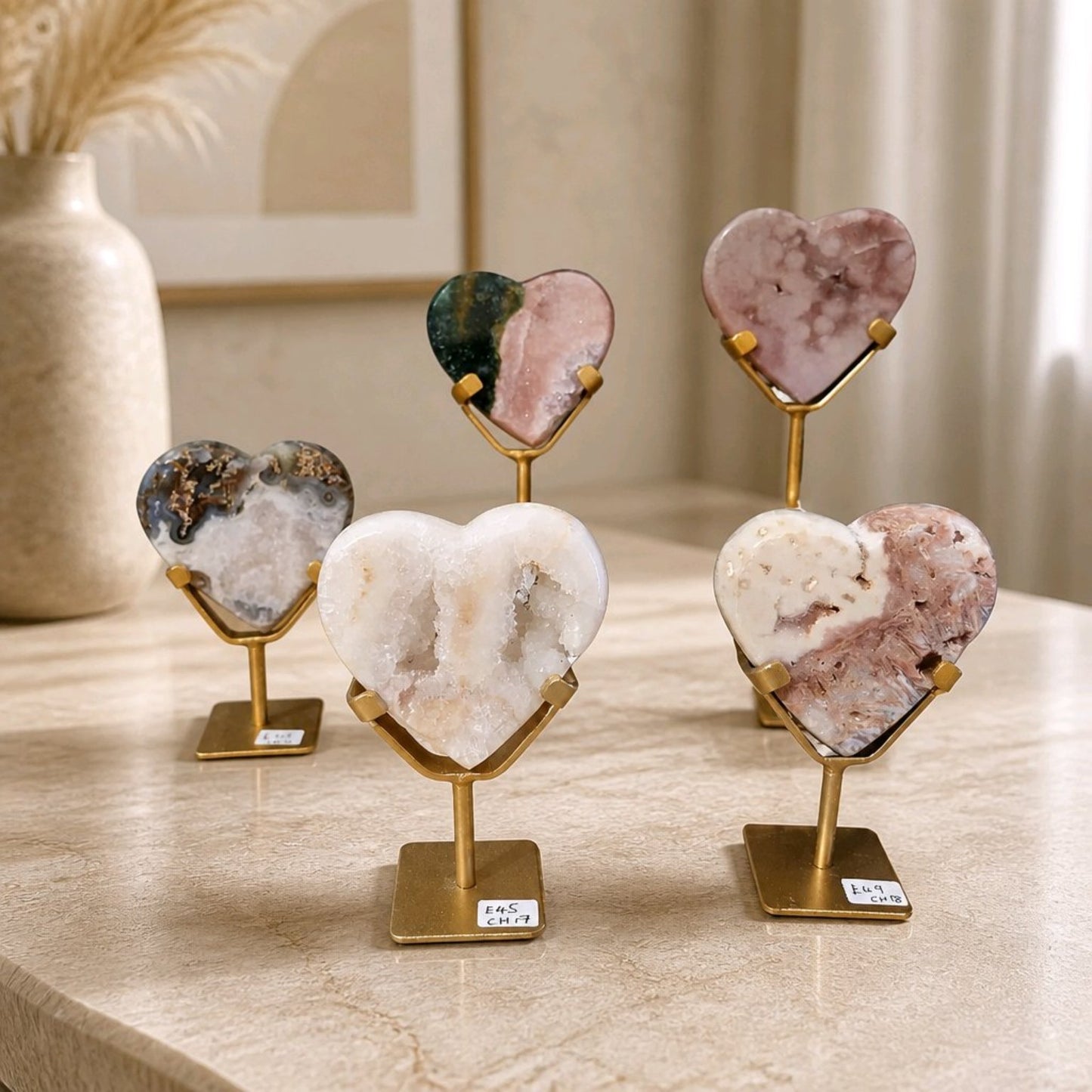 Small Pink Amethyst & Agate Heart on Stand
