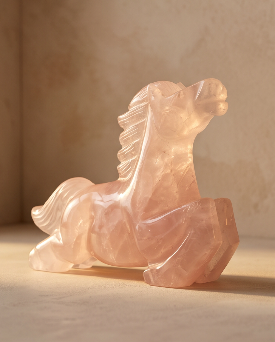 Rose Quartz Horse Carving