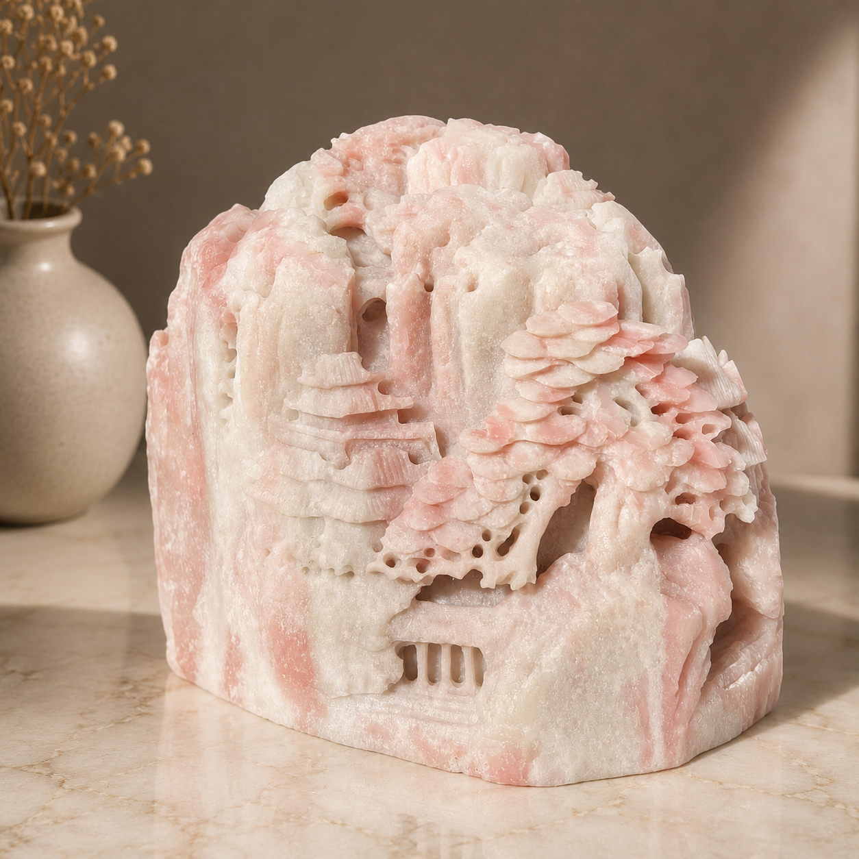 Pink Opal Landscape Carving