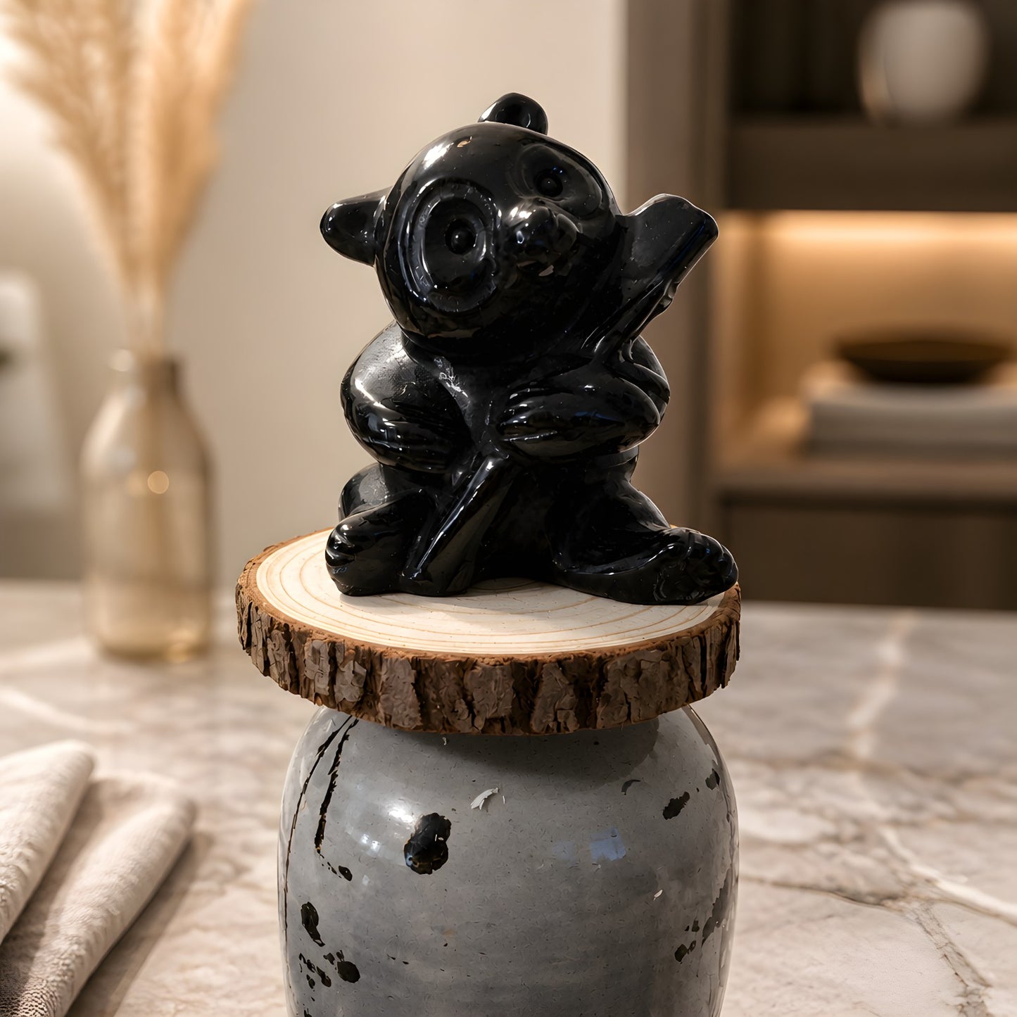 Black Obsidian Panda Carving