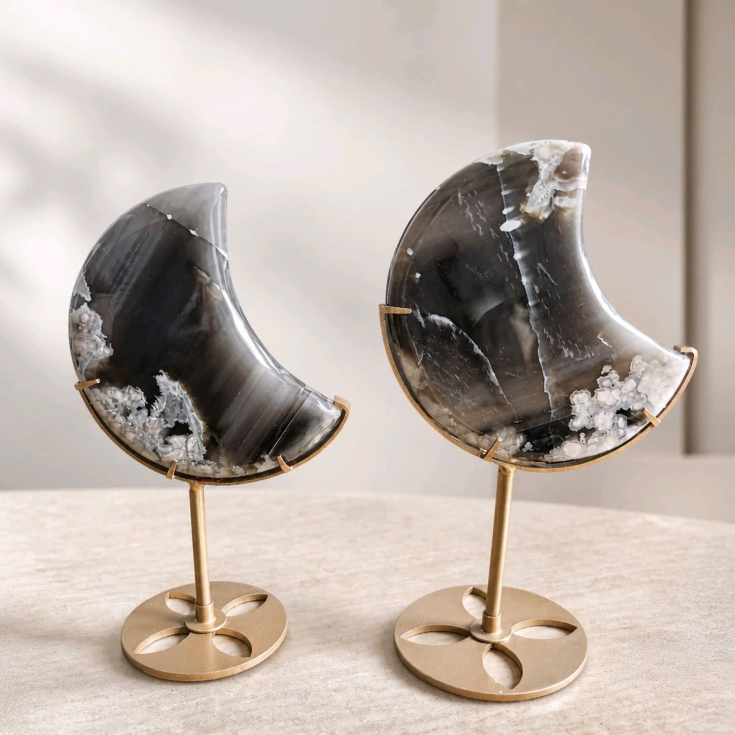 Black Flower Agate Crescent Moon