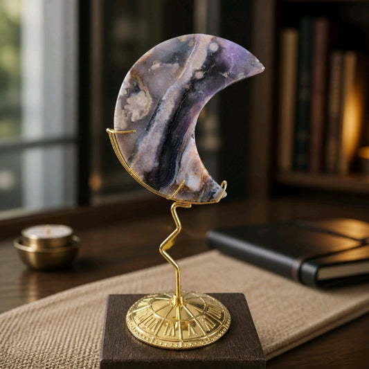 Blue Flower Agate Crescent Moon