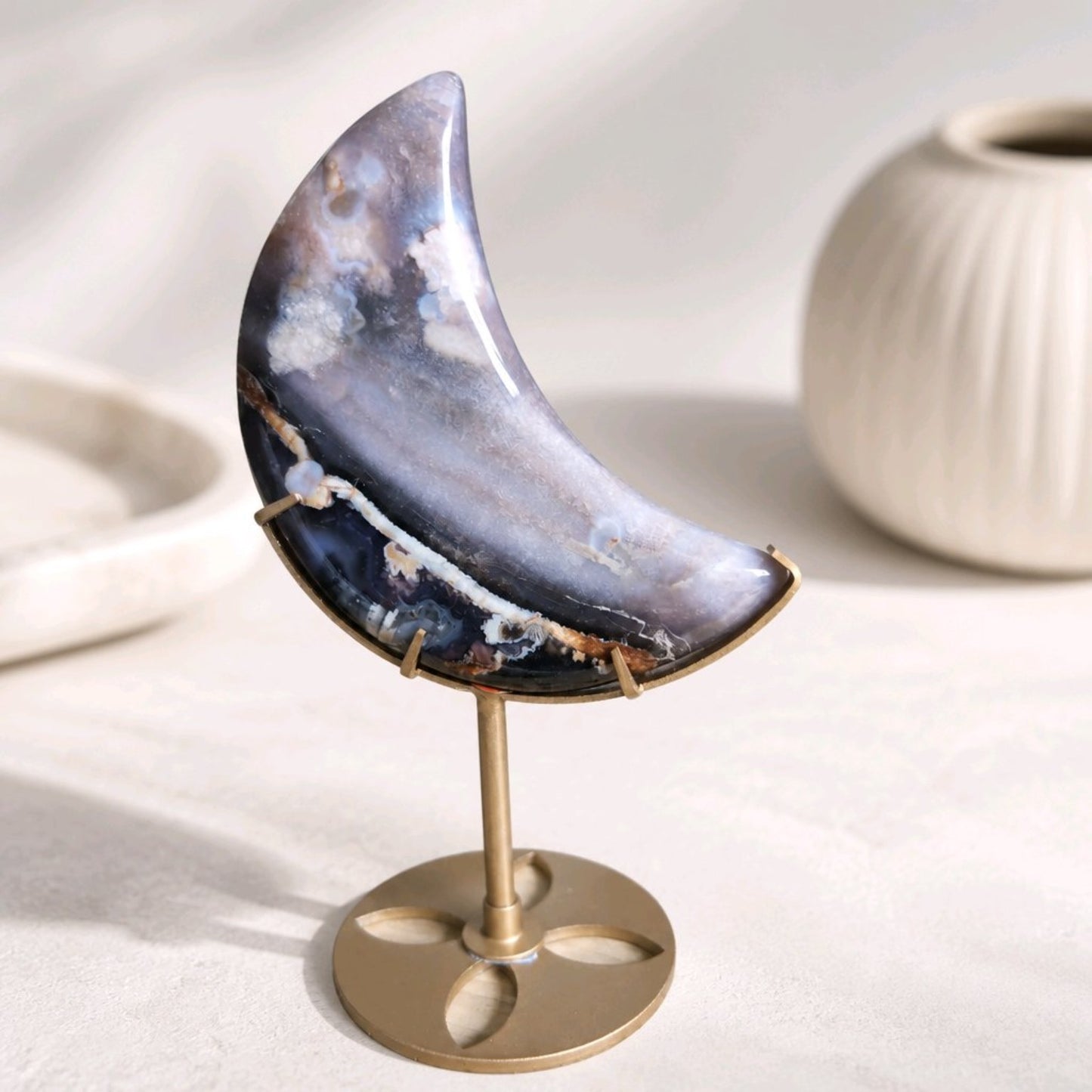 Blue Flower Agate Crescent Moon