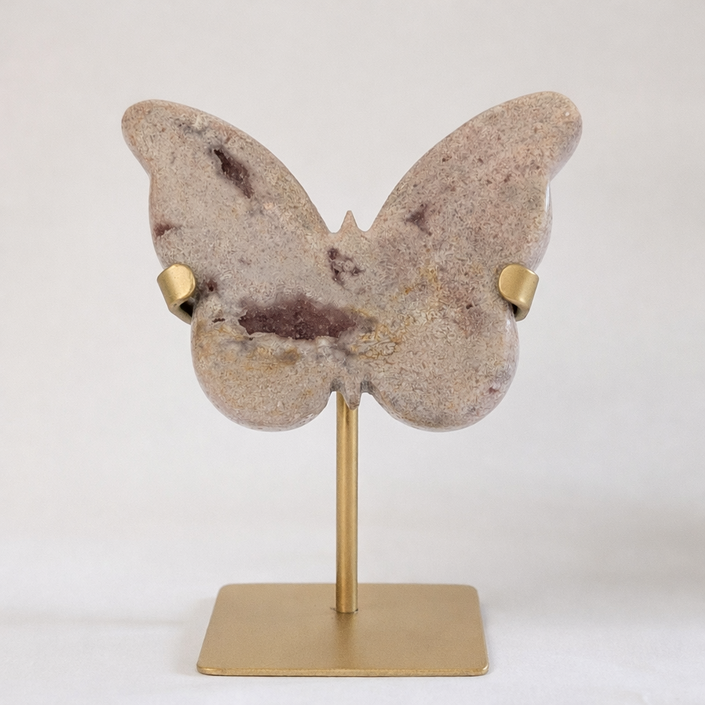 Pink Amethyst Butterfly on Gold Stand