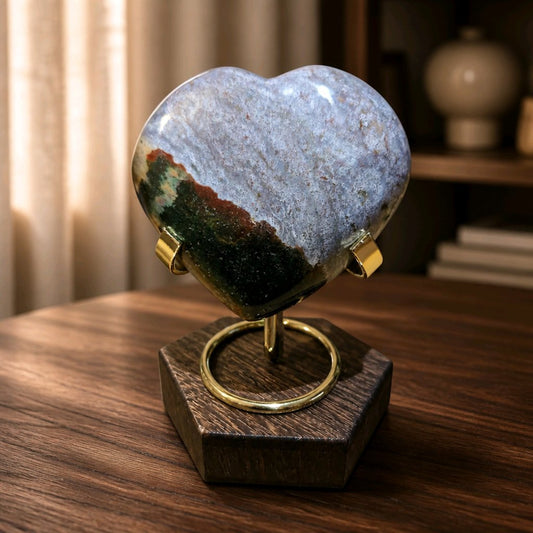 Ocean Jasper Heart on Display Stand