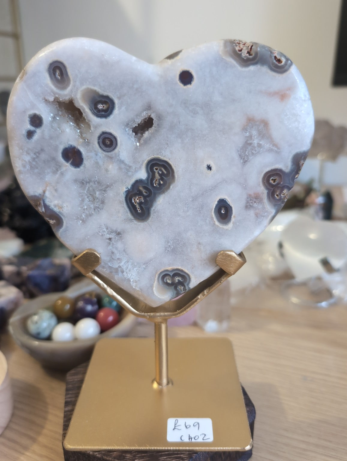Pink Amethyst Heart on Gold Stand