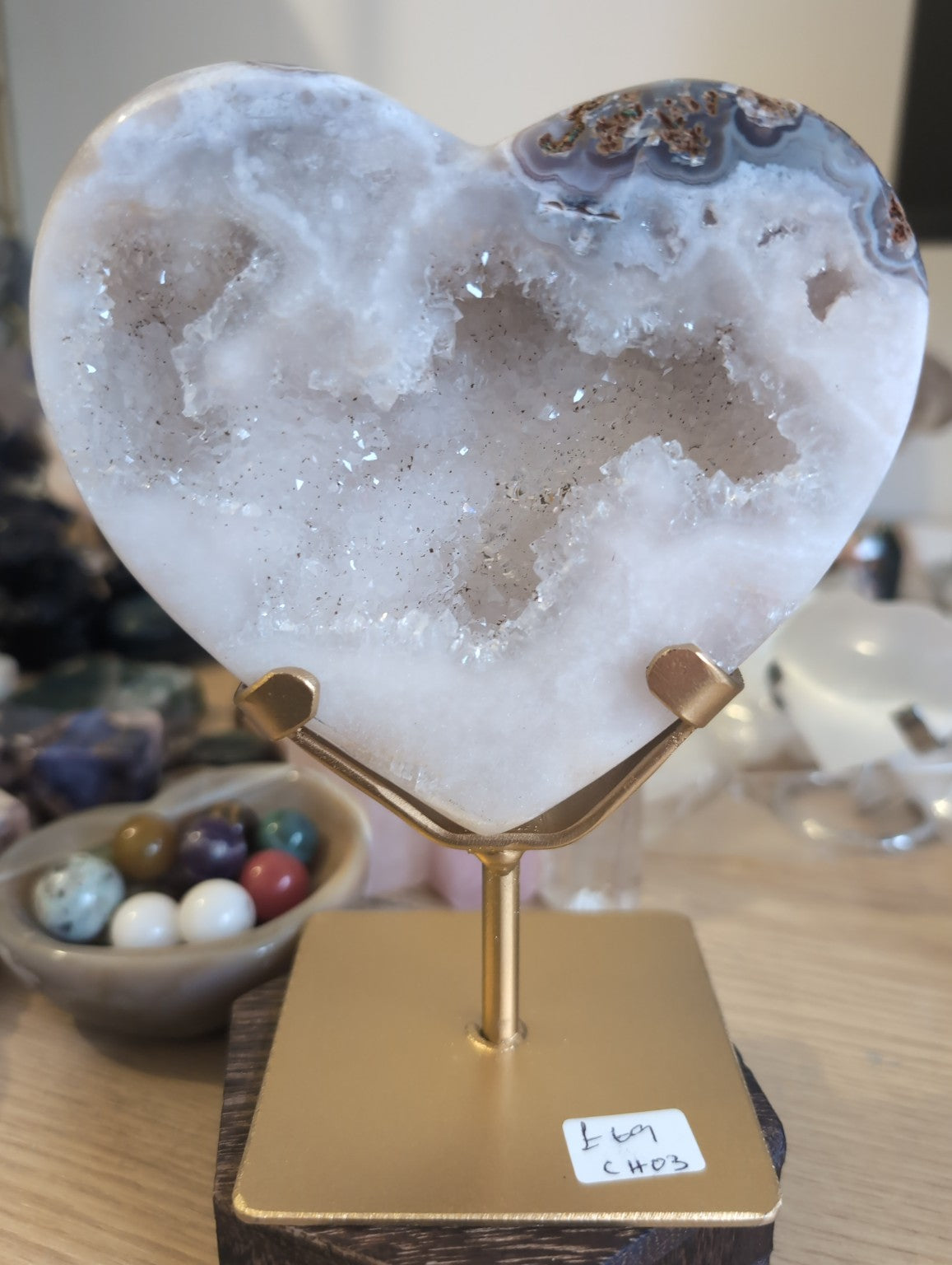 Pink Amethyst Heart on Gold Stand