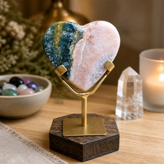 Small Pink Amethyst & Agate Heart on Stand