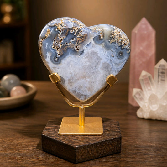 Small Pink Amethyst & Agate Heart on Stand