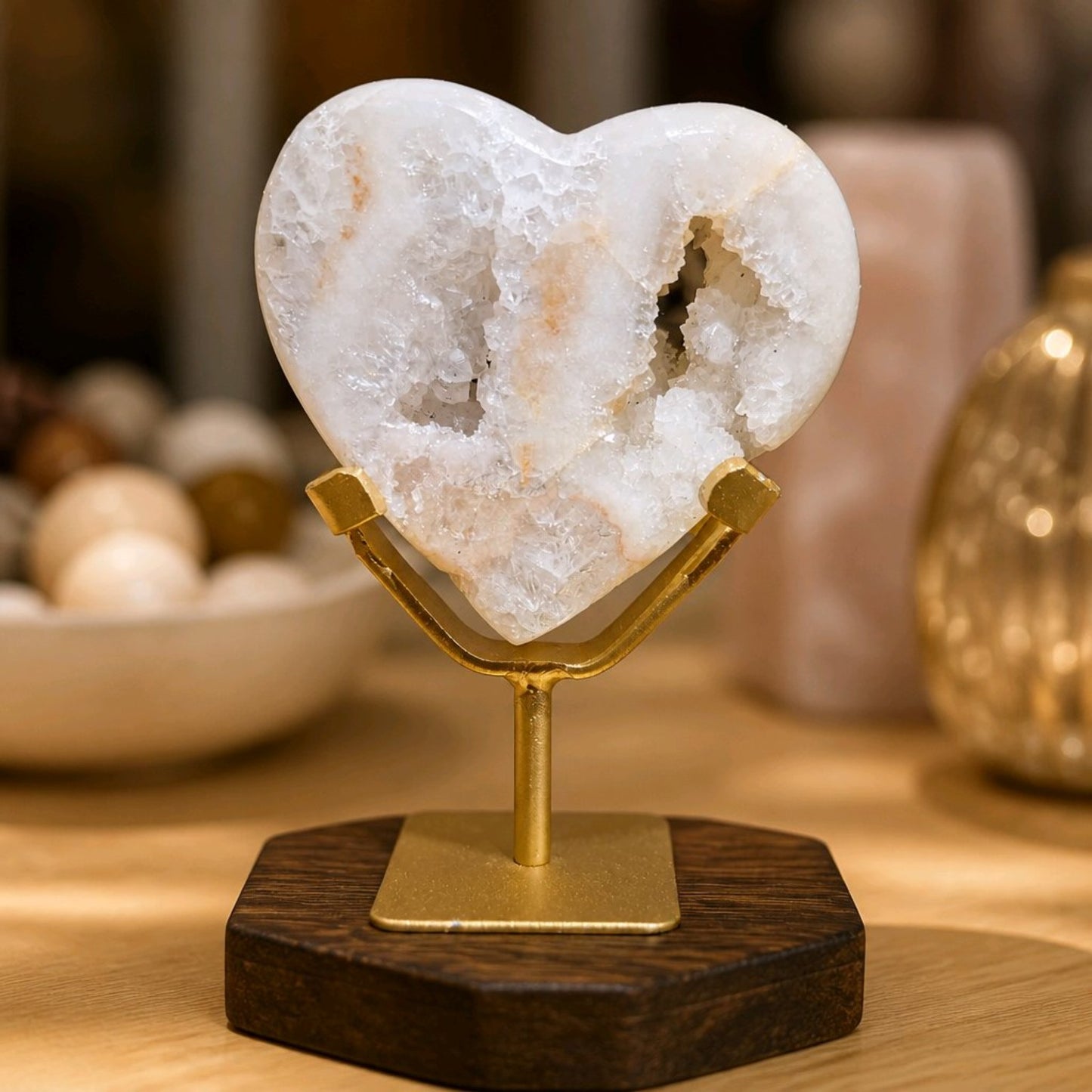 Small Pink Amethyst & Agate Heart on Stand