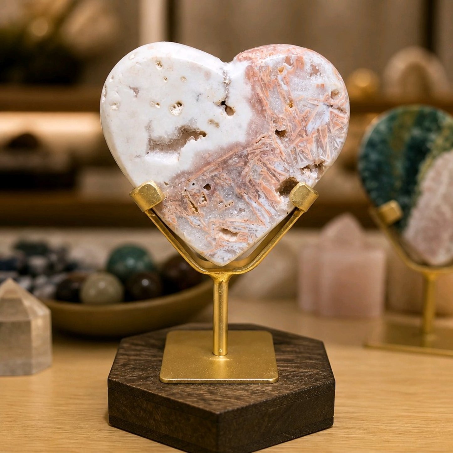 Small Pink Amethyst & Agate Heart on Stand