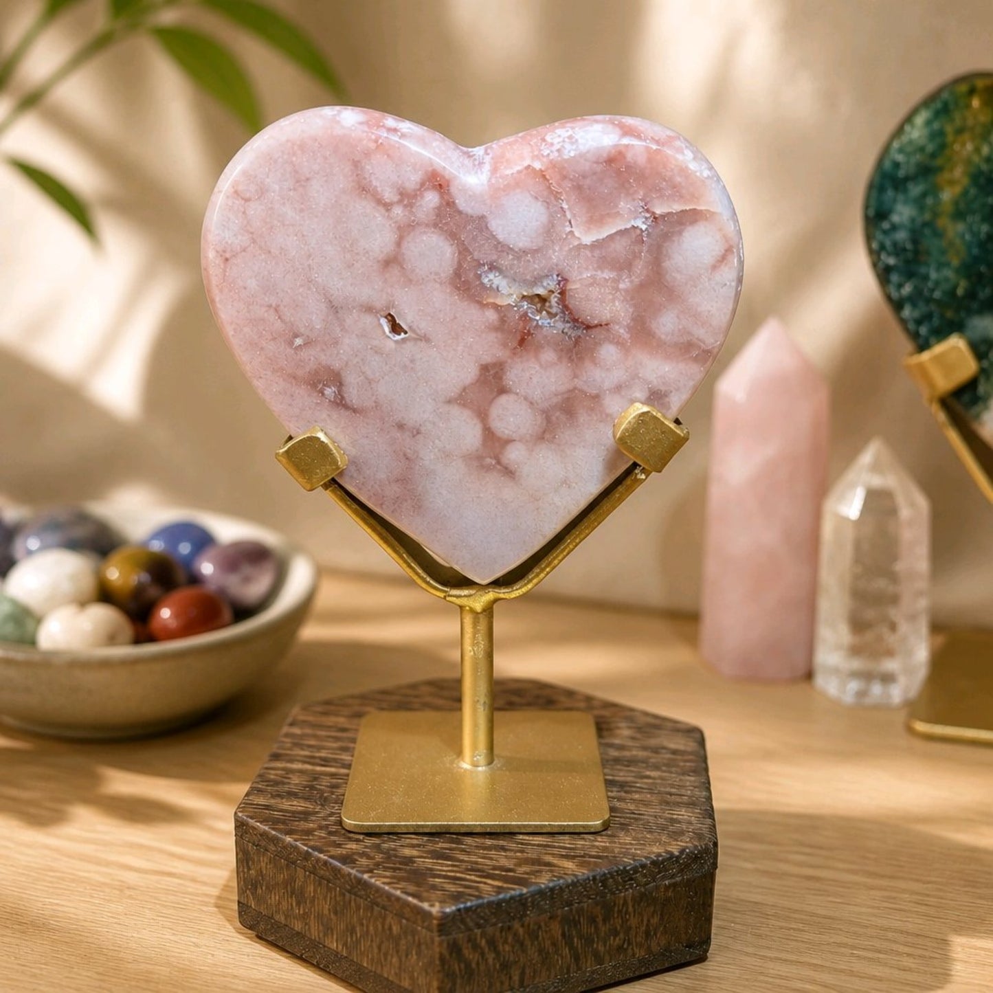 Small Pink Amethyst & Agate Heart on Stand