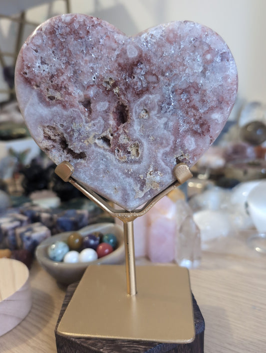 Pink Amethyst Heart on Gold Stand