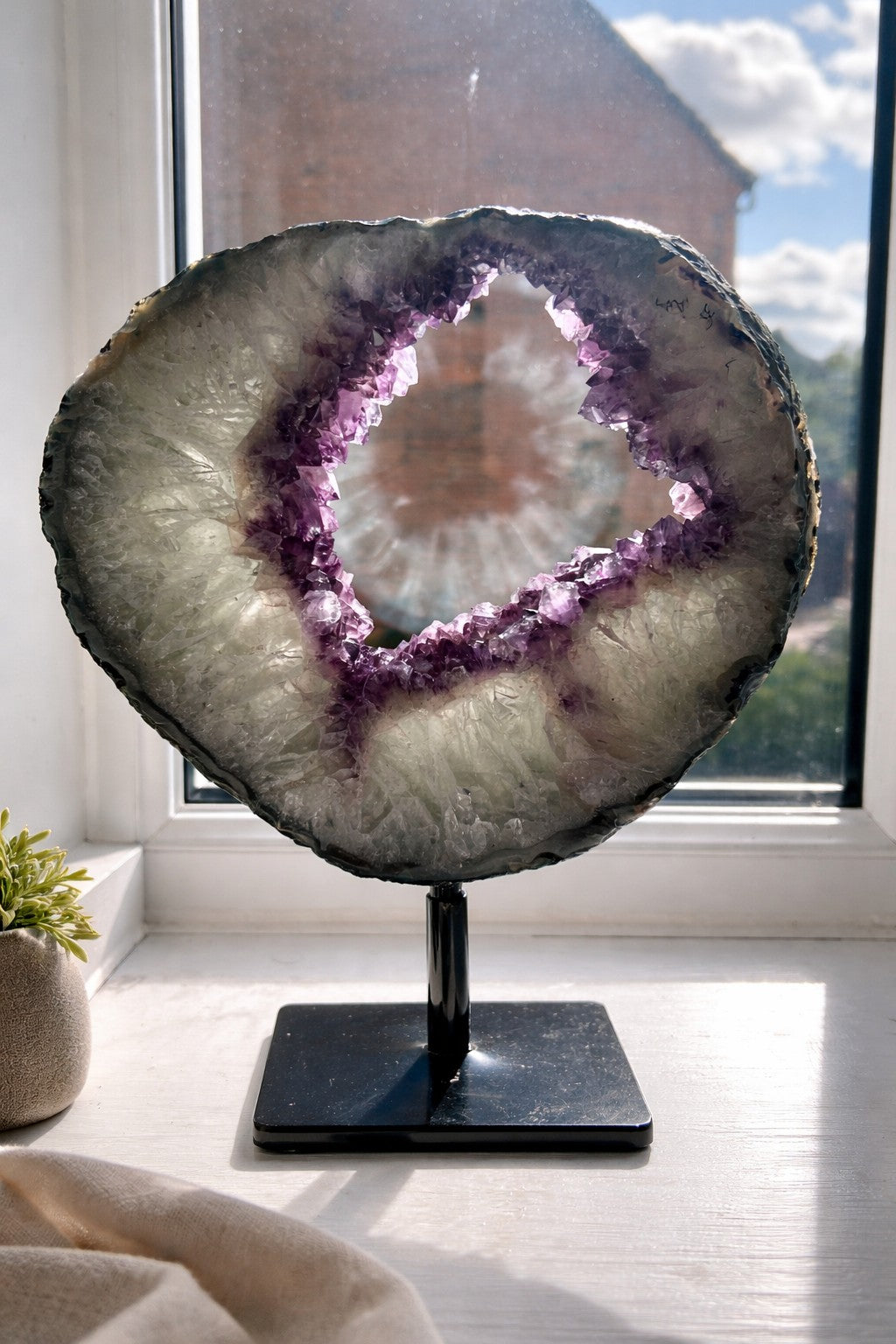 White Calcite Formation Amethyst Portal on Spinning Stand