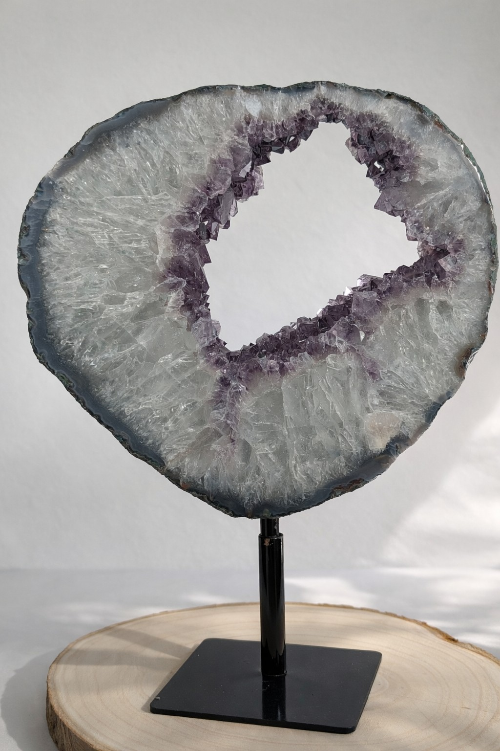 White Calcite Formation Amethyst Portal on Spinning Stand