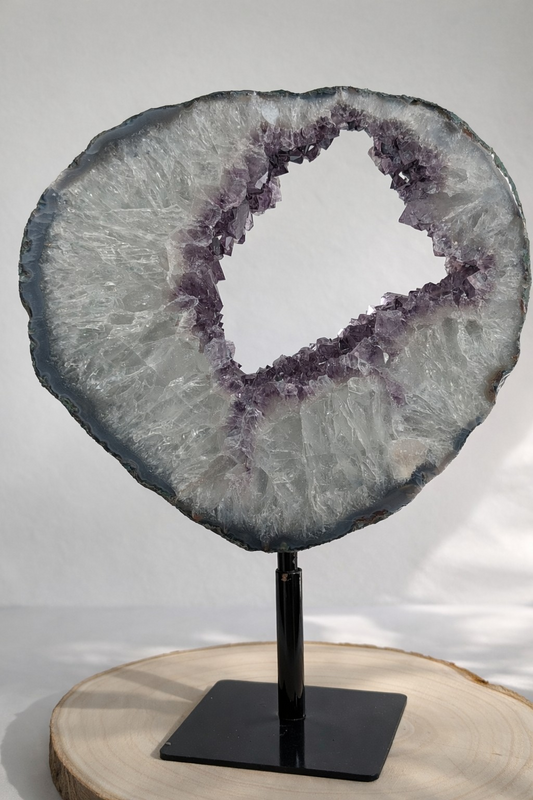 White Calcite Formation Amethyst Portal on Spinning Stand
