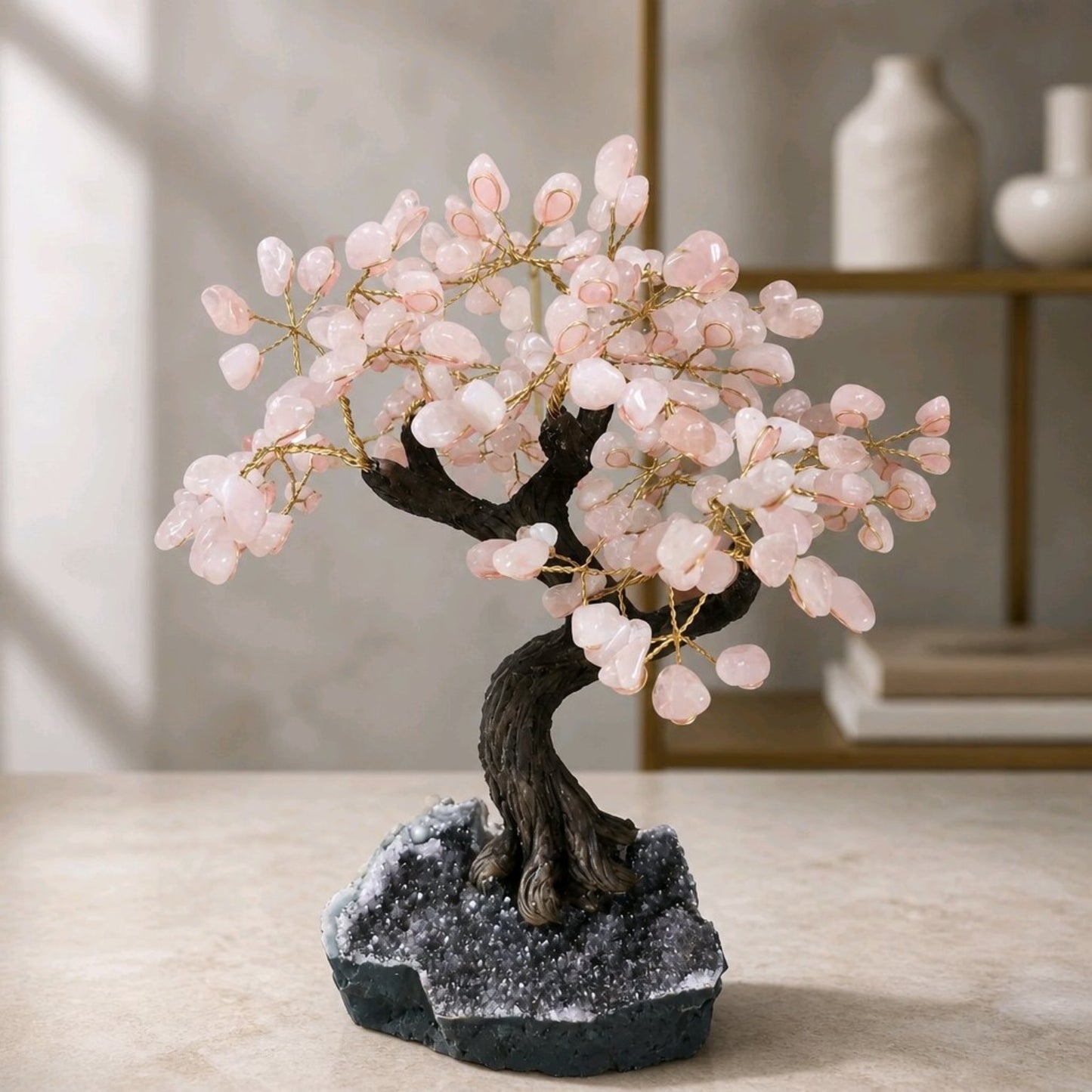 Rose Quartz Crystal Tree on Amethyst Base 2