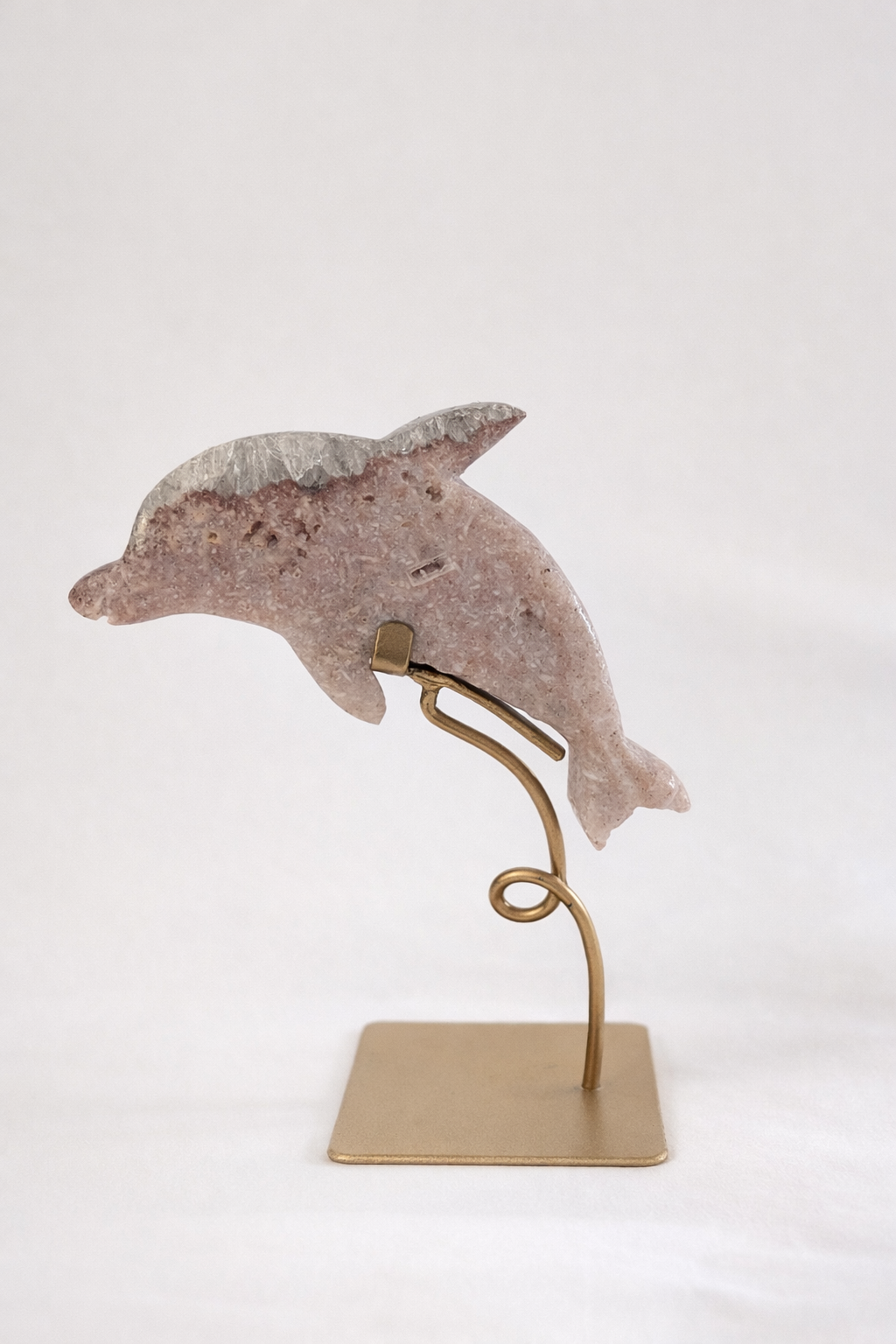 Pink Amethyst Dolphin on Gold Stand