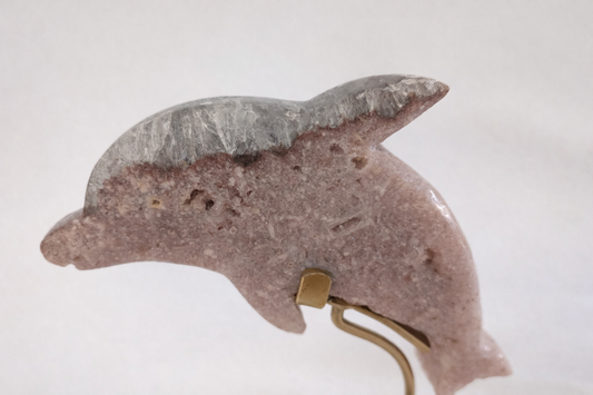 Pink Amethyst Dolphin on Gold Stand