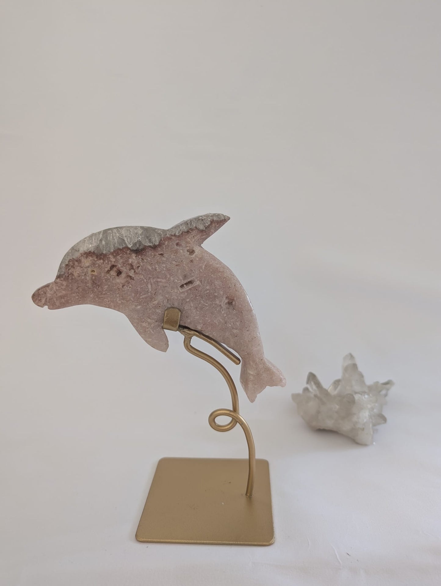 Pink Amethyst Dolphin on Gold Stand