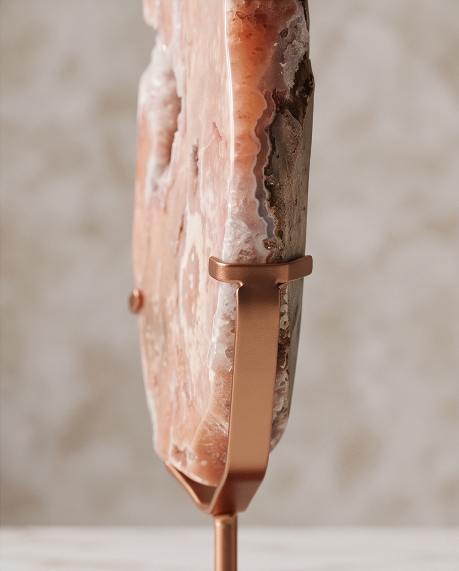 Brazilian Pink Amethyst Slice on Gold Stand