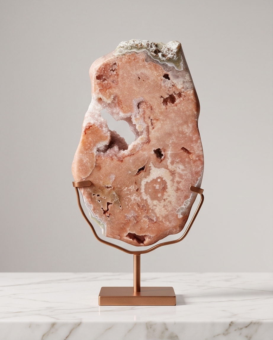 Brazilian Pink Amethyst Slice on Gold Stand