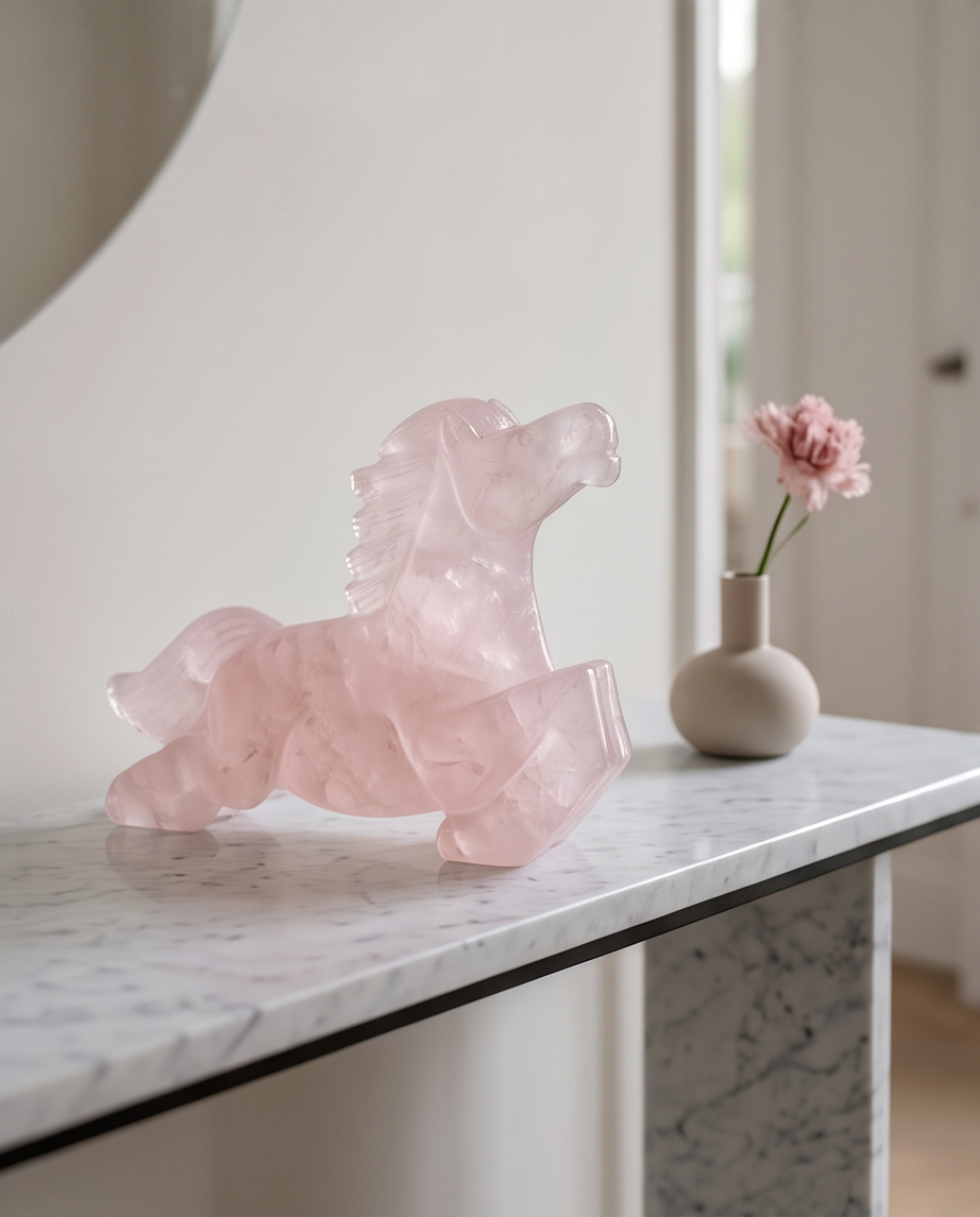 Rose Quartz Horse Carving