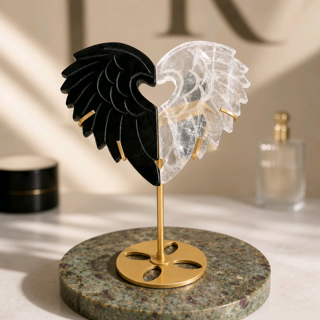 Black Obsidian & Clear Quartz Wings