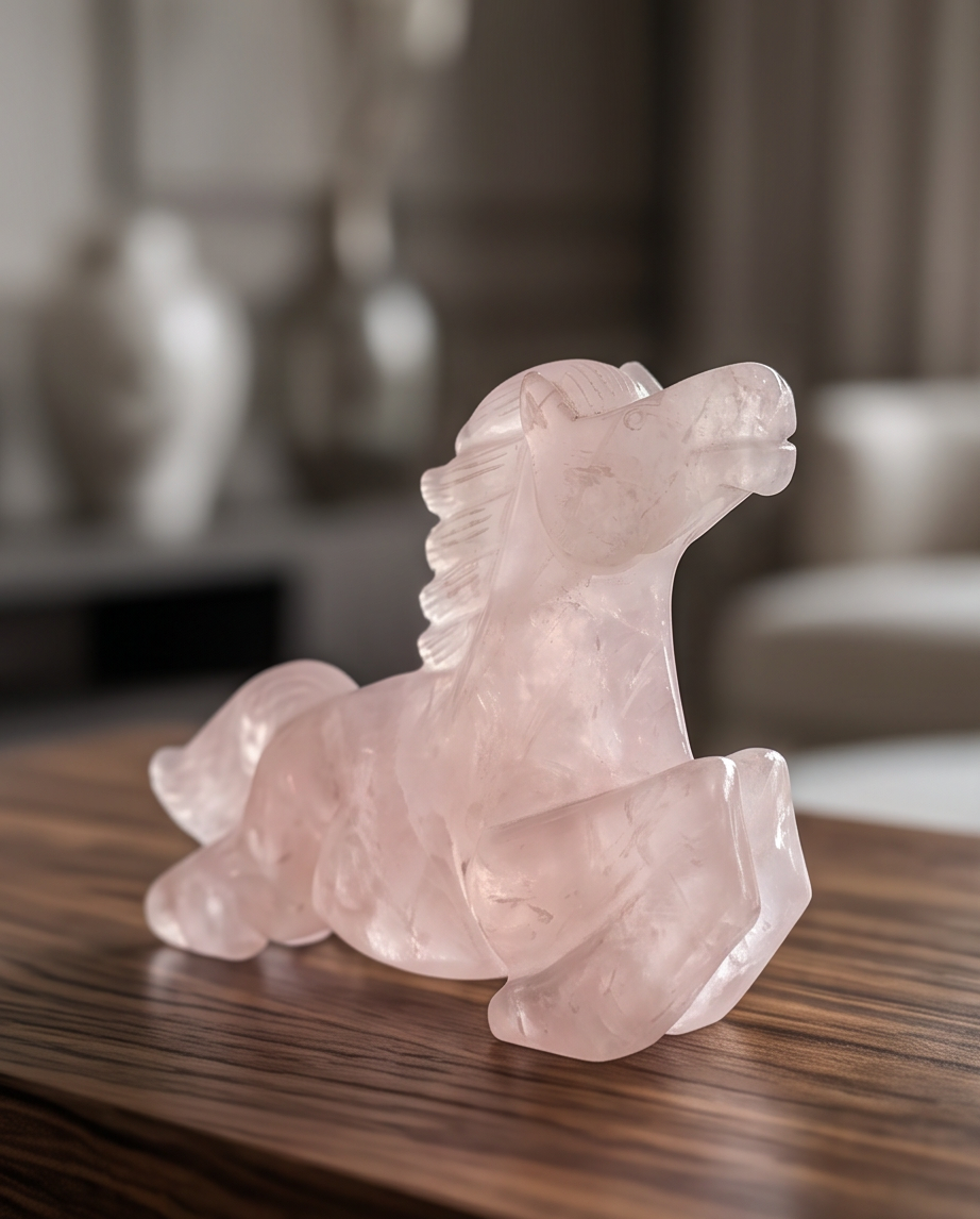 Rose Quartz Horse Carving
